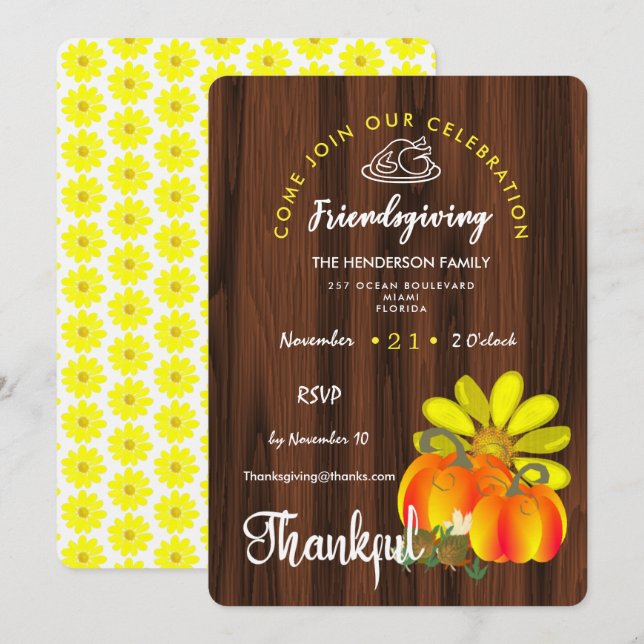 Invitation Friendsgiving Thankful Celebration Rustique (Devant / Derrière)