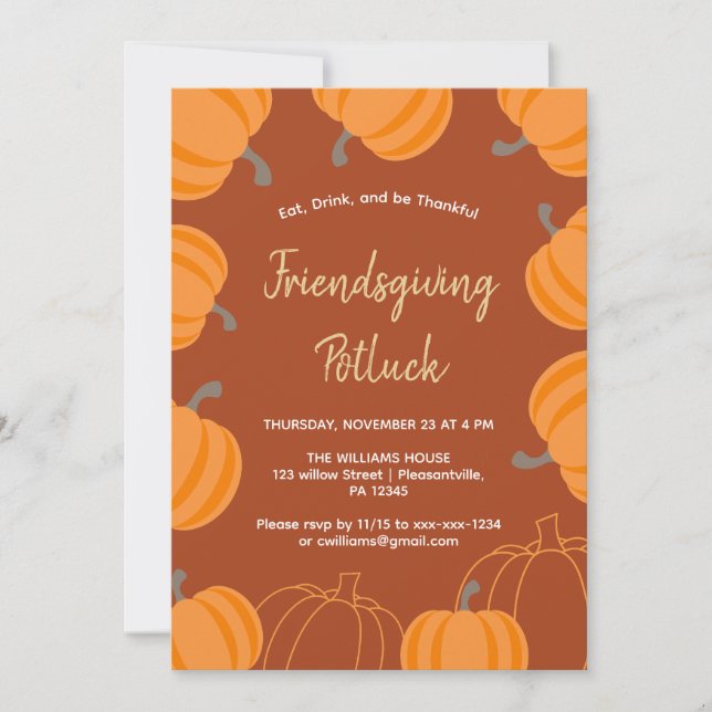 Invitation Friendsgiving Thanksgiving Potluck Fall Citrouille (Devant)