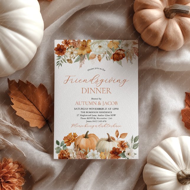 Invitation Friendsgiving Thanksgiving Pumpkin Fall Leaves (Friendsgiving Rustic Invitation Thanksgiving Dinner Party)