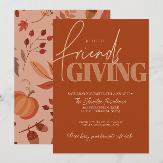 Invitation Friendsgiving Vibrations d'Automne (Devant / Derrière)