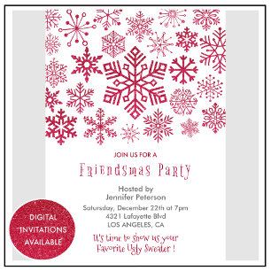 Invitation Friendsmas flocons de neige rouges