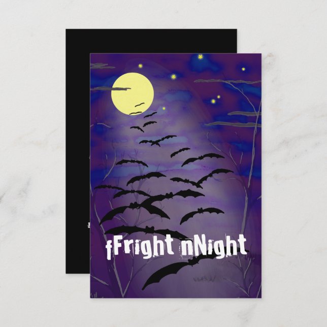 Invitation Fright Night Pleine lune & Bats Halloween Party (Devant / Derrière)