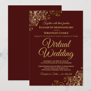 Invitation Frilles d'or sur Mariage virtuel élégant de Bourgo