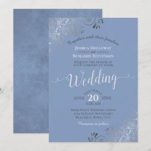 Invitation Frills argent Élégant gris sur Mariage bleu clair