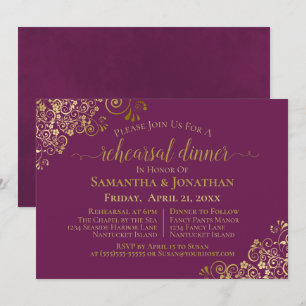Invitation Frills d'or sur Cassis Mariage répétition et dîner