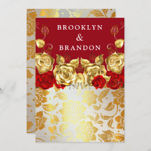 Invitation Frilly Gold Burgundy Maroon Simple Elégant Mariage