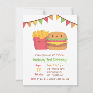 Invitation Frites et Burger de Fast Food Mignons pour une Fêt