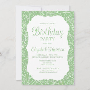 Invitation Frog Green White Flora Femme fête d'anniversaire