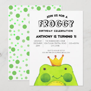 Invitation Froggy garçon d'anniversaire prince Premier parti 
