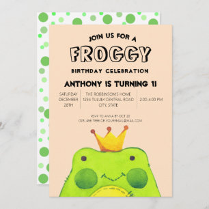 Invitation Froggy garçon d'anniversaire prince Premier parti