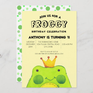 Invitation Froggy garçon d'anniversaire prince Premier parti 