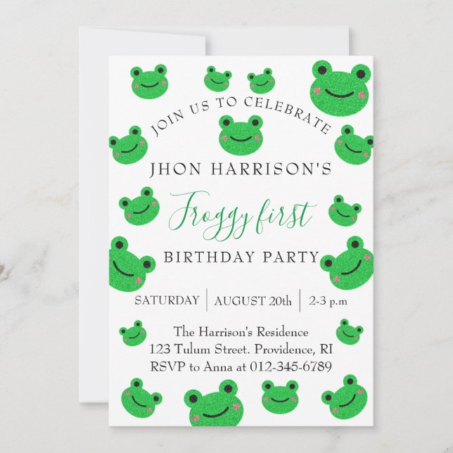 Invitation Froggy Premier anniversaire fête Croaking Amphibia (Devant)