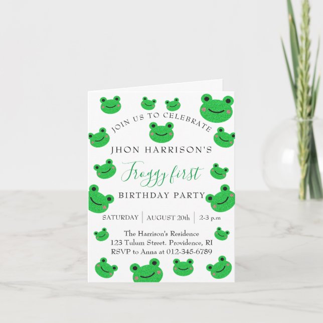 Invitation Froggy Premier anniversaire fête Croaking Amphibia (Devant)