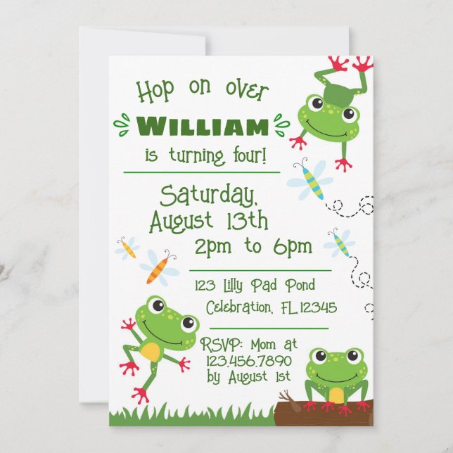 Invitation Frogtastic Jumping Frogs Anniversaire de enfant (Devant)