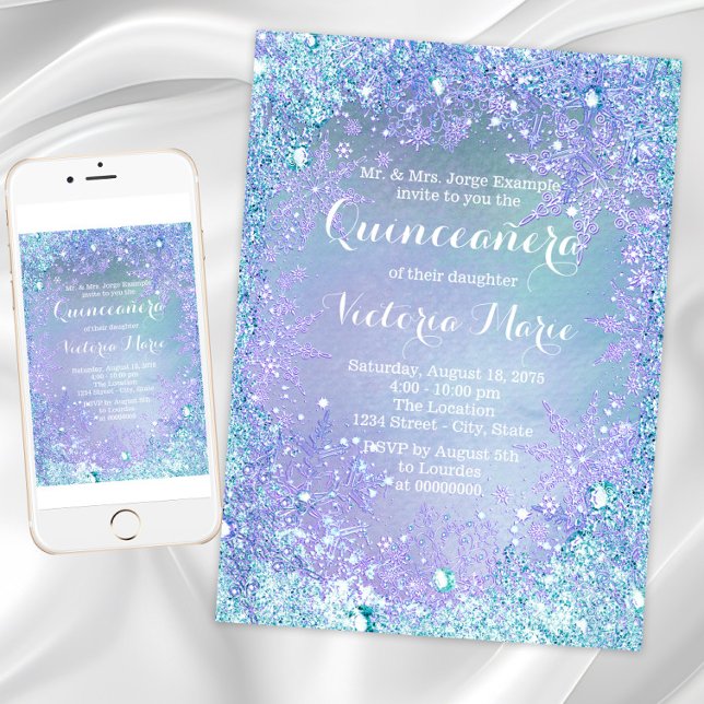 Invitation Froid Winter Wonderland Purple Quinceanera Turquoi (Winter wonderland birthday party invitation. Any number birthday and event invitation. )