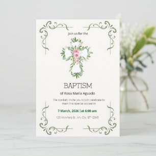 Invitation Frontale florale crème et beige Baptême