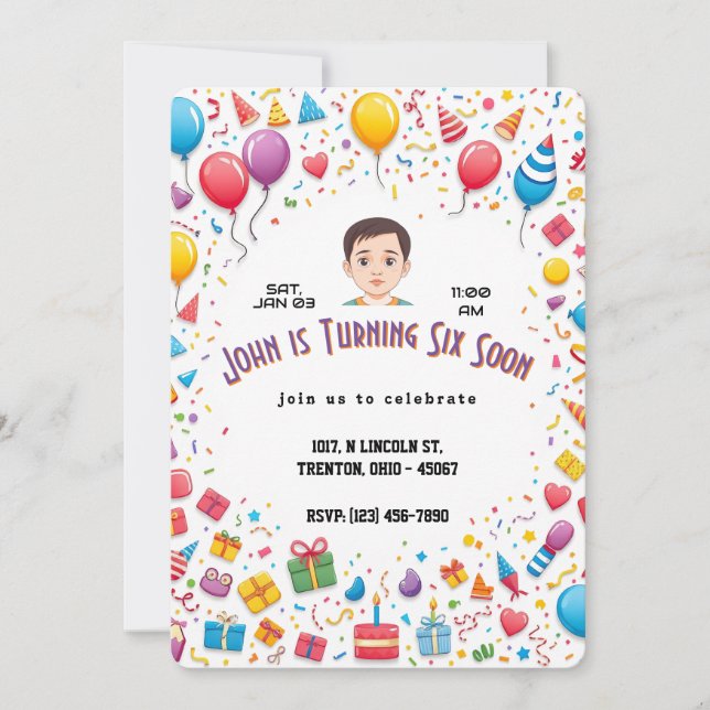 Invitation Frontière des ballons et cadeaux fêtes d'anniversa (Devant)