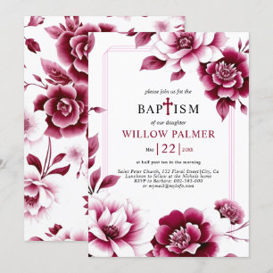 Invitation Frontière florale bordeaux, triple frontière fille