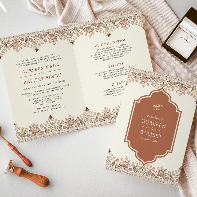 Invitation Frontière Ikat tout en un Anand Karaj Sikh Mariage (Créateur téléchargé)