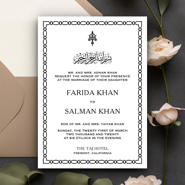 Invitation Frontière noire et blanche traditionnelle Mariage  (Créateur téléchargé)