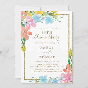 Invitation Frontière or florale 50e anniversaire Mariage