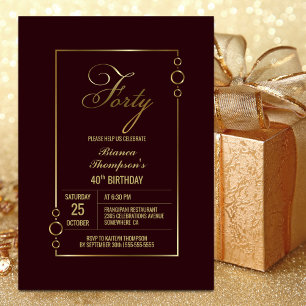Invitation Frontière or moderne Bourgogne 40e anniversaire fê
