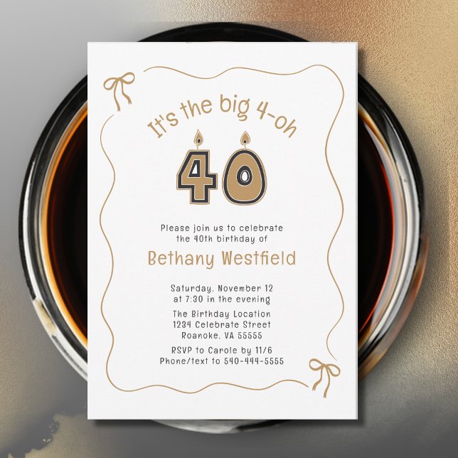 Invitation Frontière Whimsical Quirky Wavy 40e anniversaire (40th Birthday Candle Numbers Wavy Border Party Invitation)