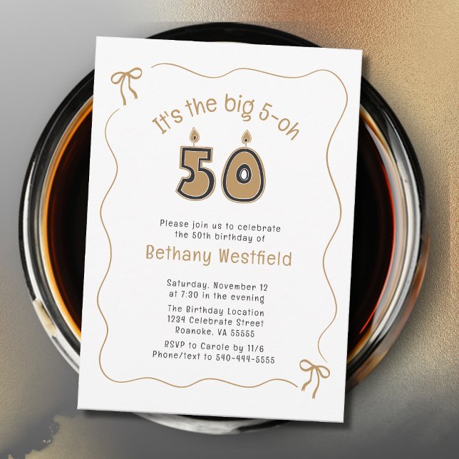 Invitation Frontière Whimsical Quirky Wavy 50e anniversaire (50th Birthday Candle Numbers Wavy Border Party Invitation)