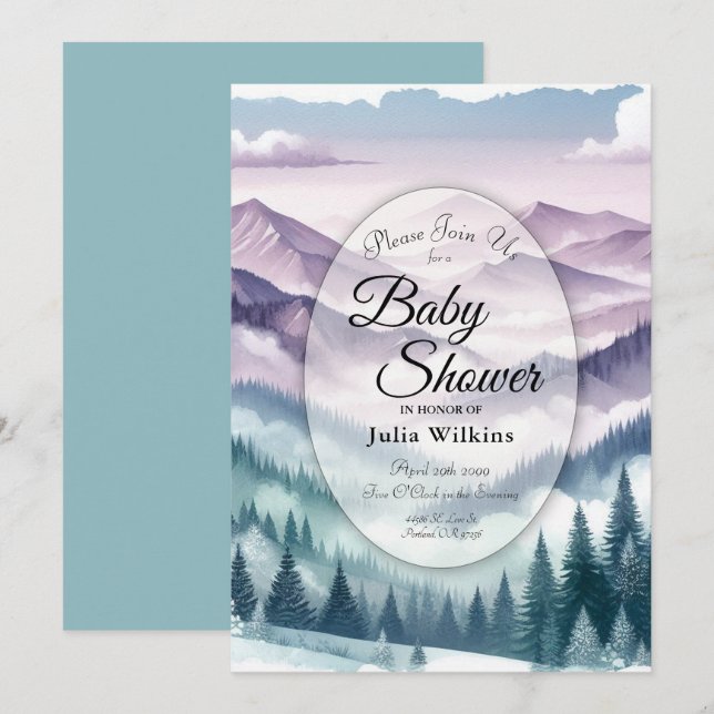 Invitation Frost de lavande dans le Baby shower de la brume a (Devant / Derrière)