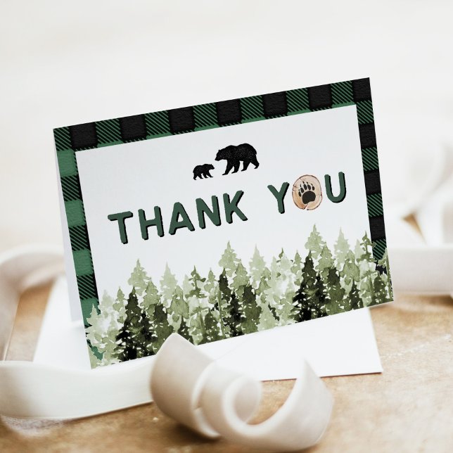 Invitation FROST Green Flannel Bear Pine Tree Thank You Card (Créateur téléchargé)