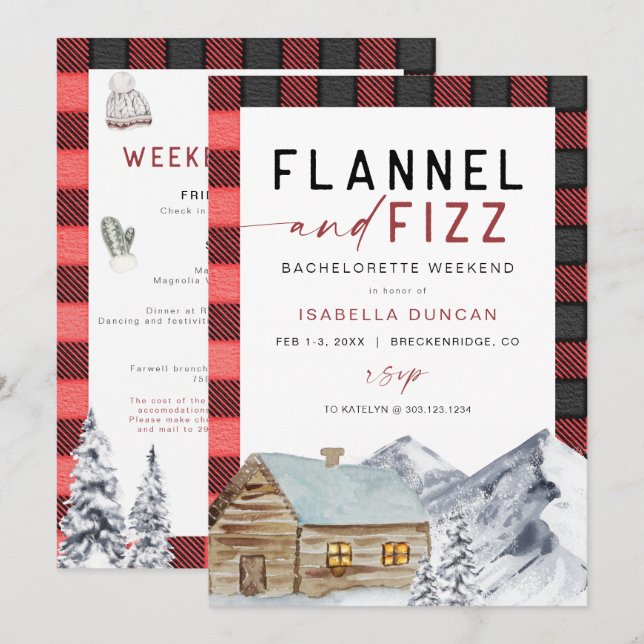 Invitation FROST Red Flannel & Fizz Winter Bachelorette (Devant / Derrière)