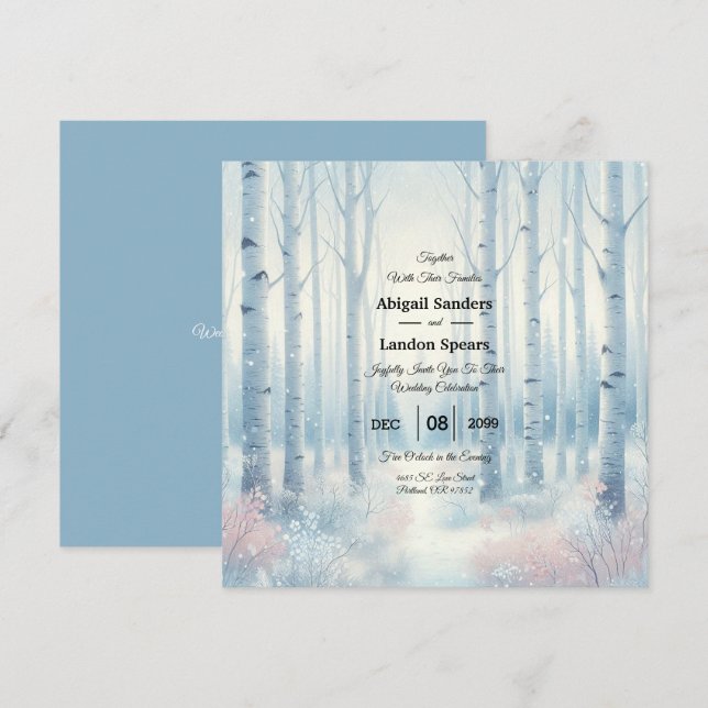 Invitation Frosted Blue Birch Forest Wedding (Devant / Derrière)