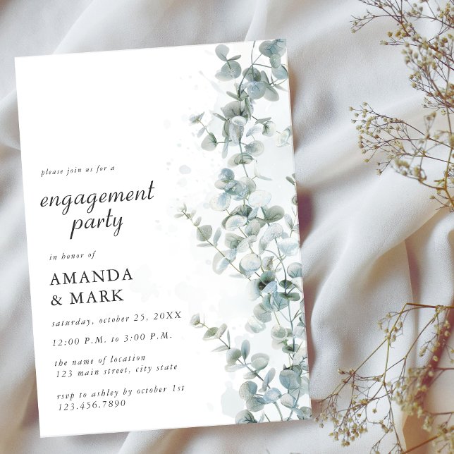 Invitation Frosted Blue Eucalyptus Winter Engagement Party  (Créateur téléchargé)