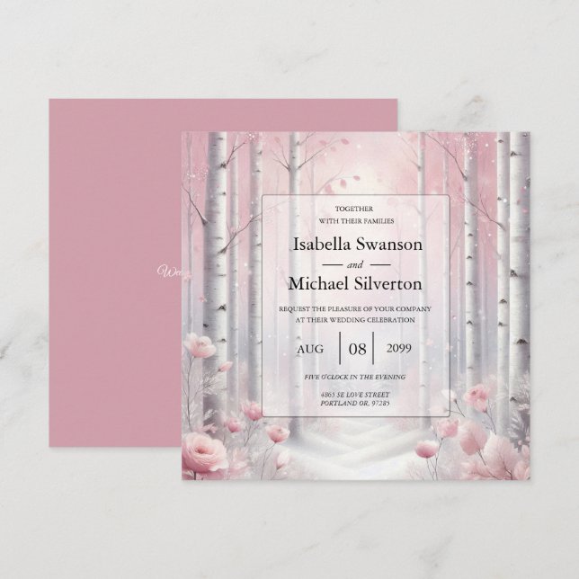 Invitation Frosted Petals in a Winter Woodland Wedding (Devant / Derrière)