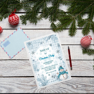 Invitation Frosty Elégant Bleu et Blanc Noël Frosty