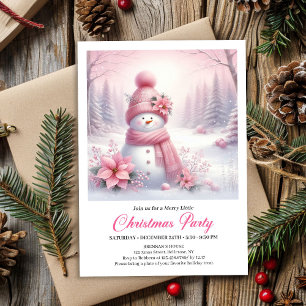 Invitation Frosty Pink Coquette Bonhomme de Neige Noël Numéri