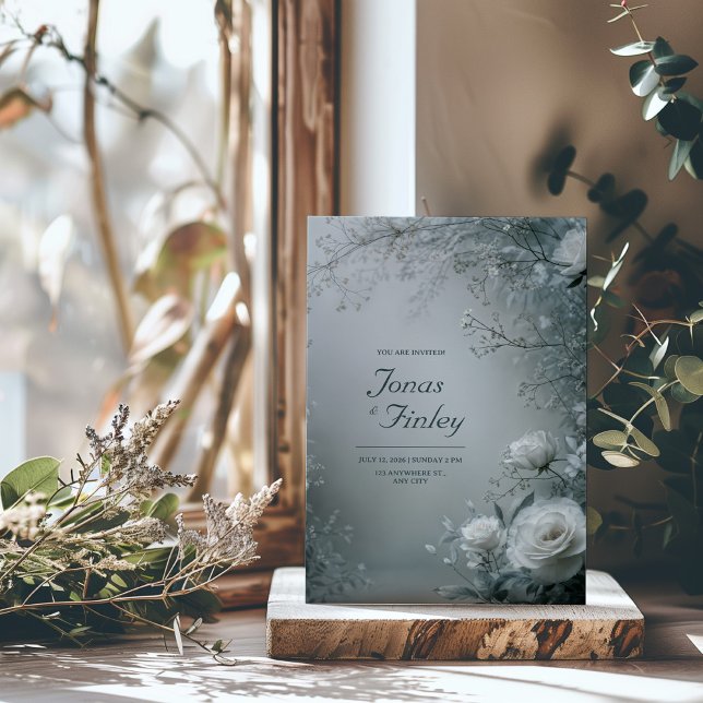 Invitation Frosty White Rose and Dusty Gray Winter Wedding (Créateur téléchargé)