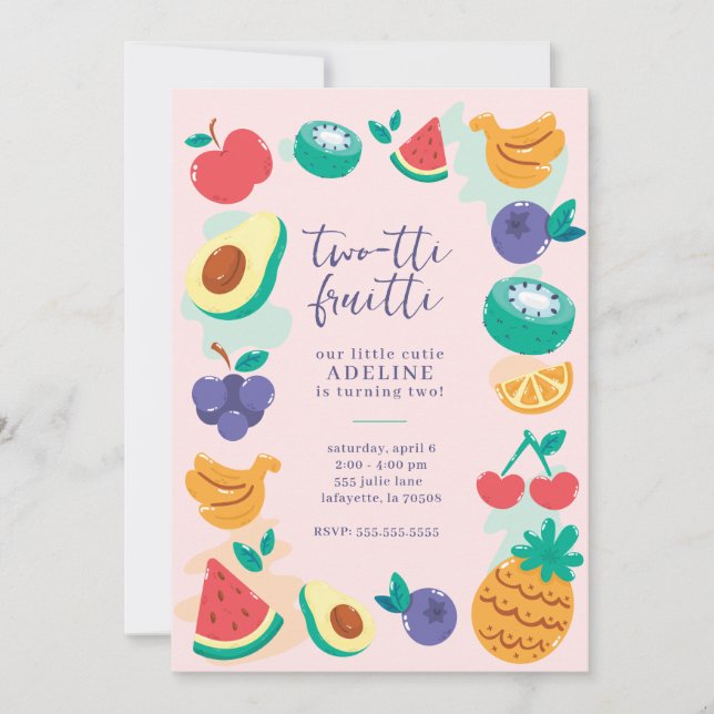 Invitation Fruit à deux tti Fruit Fruit fête de deuxième anni (Devant)