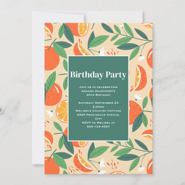 Invitation Fruit aux agrumes d'orange - Anniversaire Motif ré (Devant)