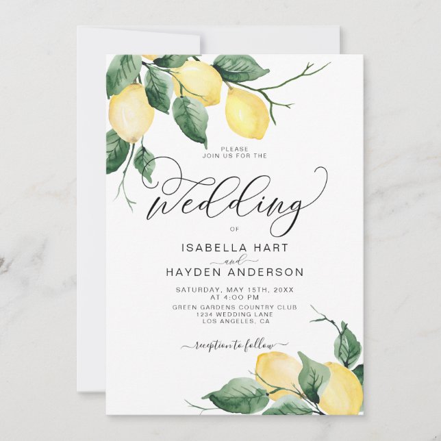 Invitation Fruit citron Jaune Jardin d'été Mariage botanique (Devant)