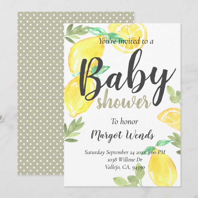 Invitation Fruit citron rustique mariage bébé douche invitati (Devant / Derrière)