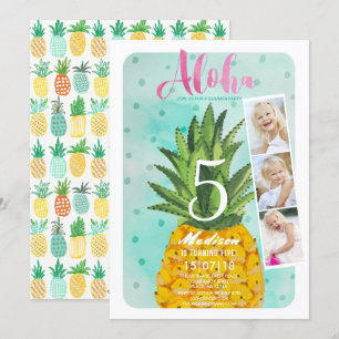 Invitation Fruit d'ananas Tropical tendance bleu et jaune