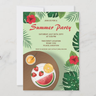 Invitation Fruit Plate Et Tropical Green Plantes Fête D'Été