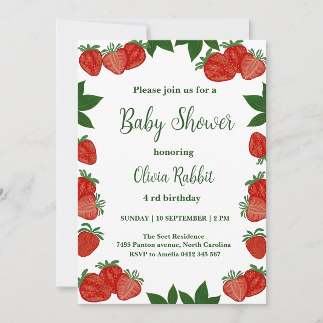 Invitation Fruit sucré fraise Fille Baby shower frais (Devant)