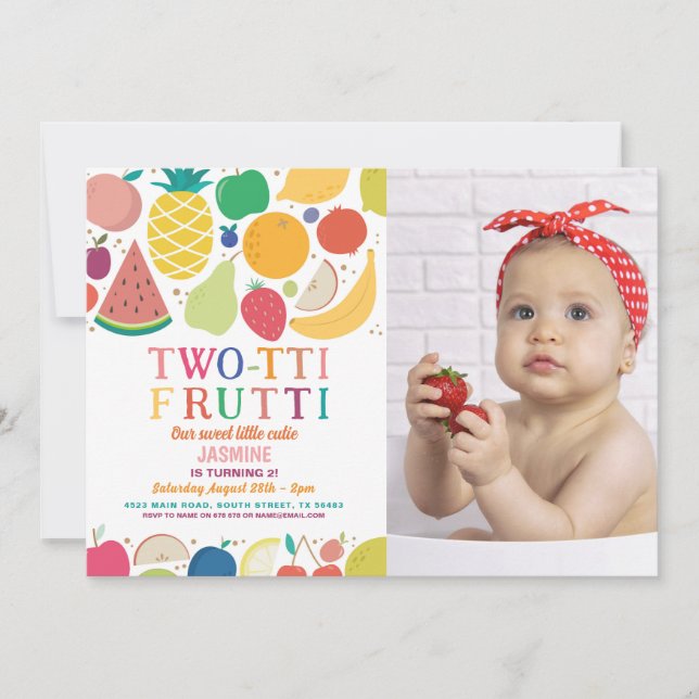 Invitation Fruits à deux tti fête d'anniversaire 2 Tutti Phot (Devant)
