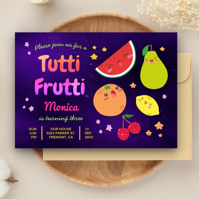 Invitation Fruits Cute Kawaii Fruits Tutti Frutti fête d'anni (Créateur téléchargé)