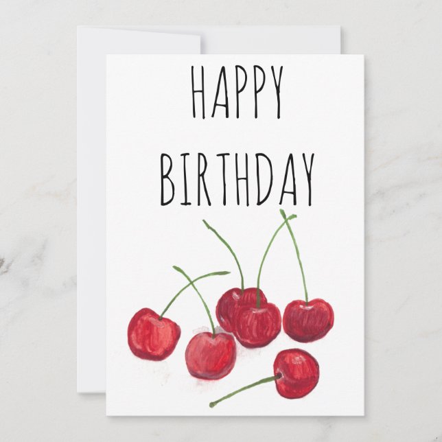 Invitation Fruits de Cerises rouges Aquarelle douce Joyeux an (Devant)