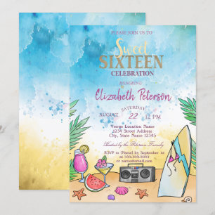 Invitation Fruits de cocktail de plage Eté Douce Fête 16 ans