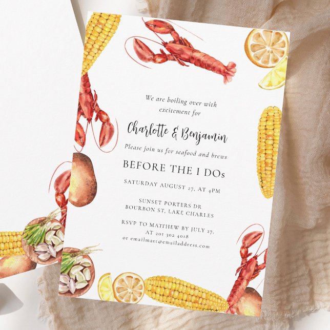 Invitation Fruits de mer Bouillir Derrière Je fais Partie Eng (Seafood Boil Bofore I Do Engagement Party Invitation)