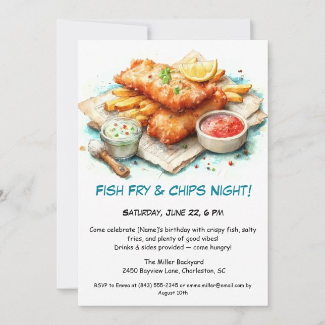 Invitation Fruits de mer décontractés - Poisson Fry & Chips A (Devant)